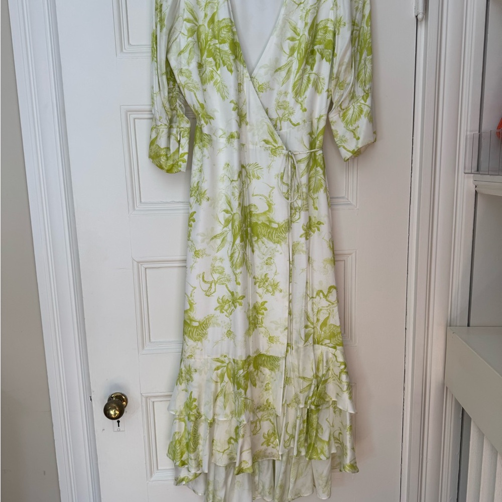 All Saints Green and White High Low Dress